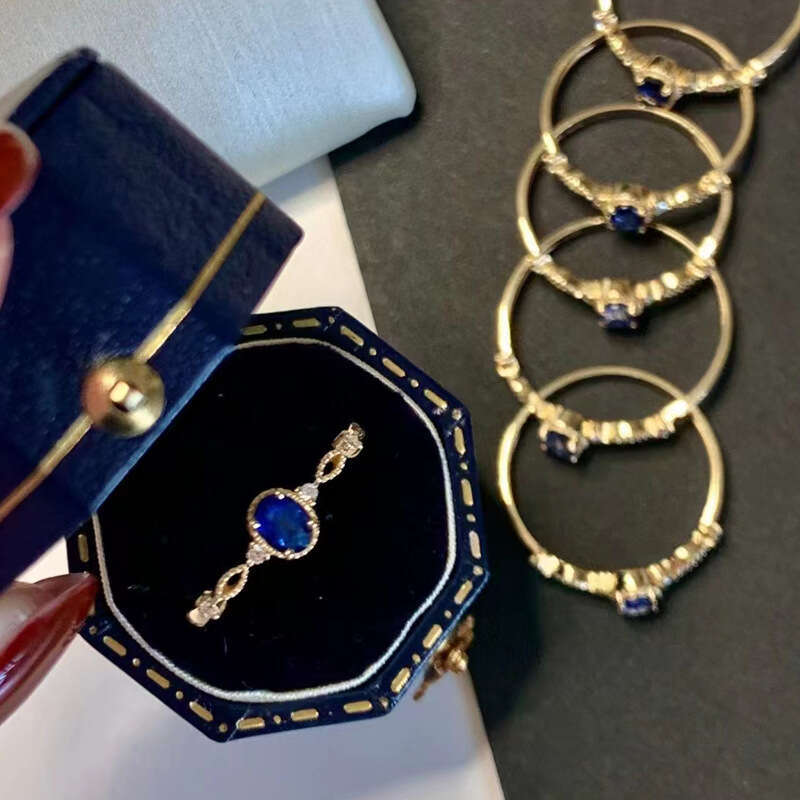 Light Luxury Electroplated Color New Simple Egg-shaped Lace Worry-free Blue Ring Classic Style