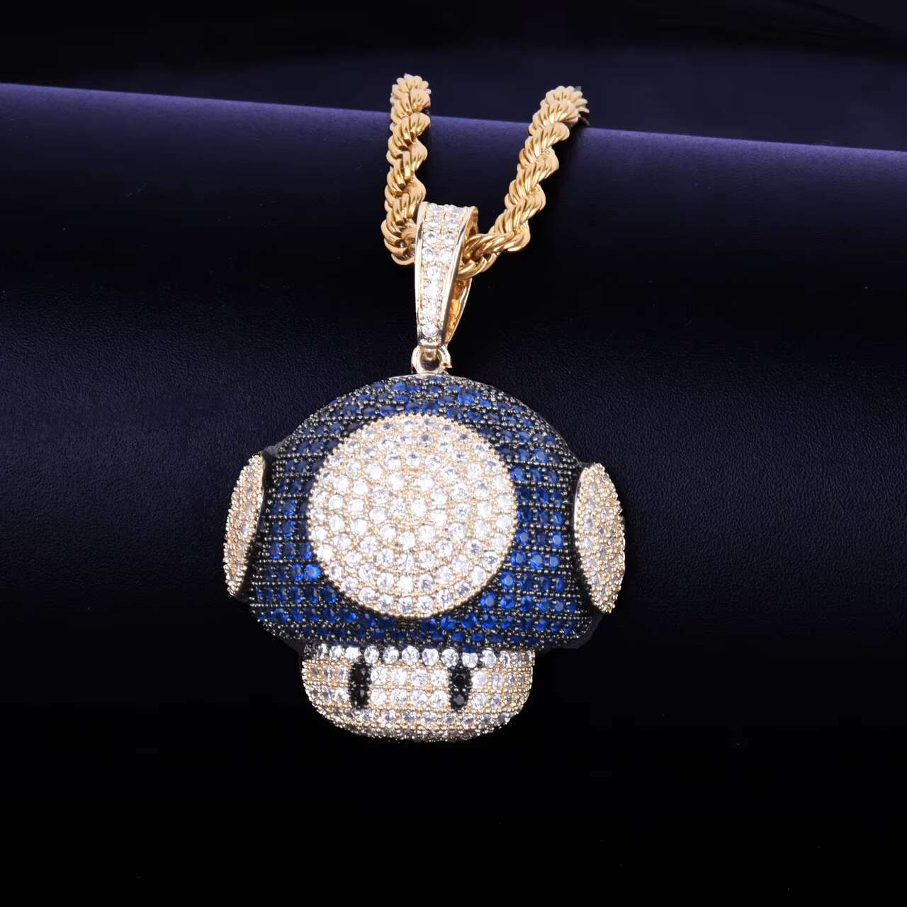 Mario Mushroom 18K Gold .925 Silver Bling Chain Pendant Necklace Stylish Moissanite Pendants Charms
