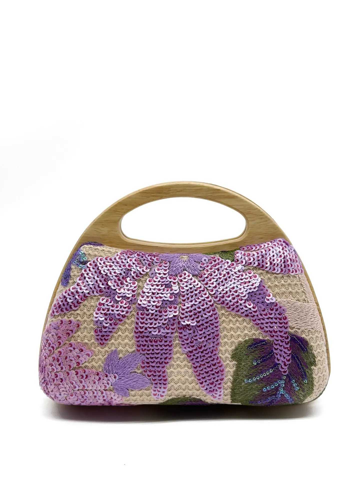 2024 New Wooden Nightclub Bag Glitter Decoration Dinner Bag Ladies Party Show Temperament Straw Woven Hand-held Womens Bag Z250618