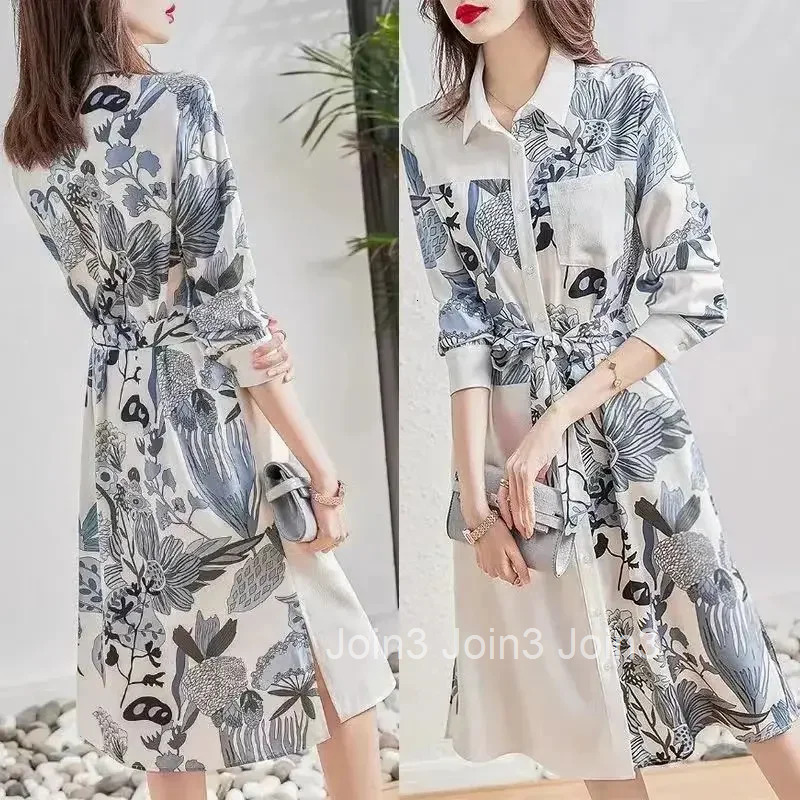 A Line Female Dress Printing Splicing Womens Long Sleeve Dresses Cheap Casual Clothes Trendy On Sale Clearance Curvy One Pieces