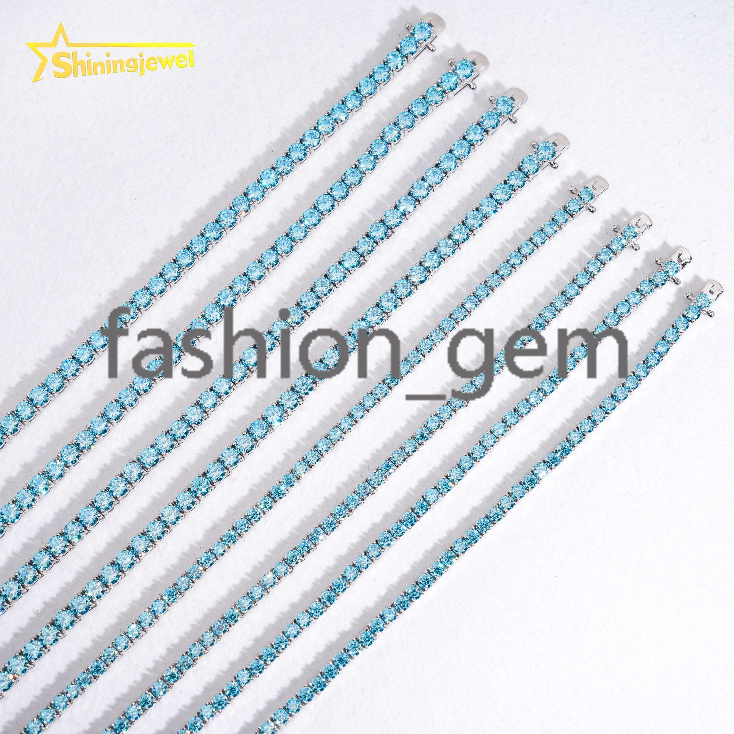 Pass Diamond Tester Hip Hop Jewelry 925 Sterling Silver Fashion Necklace 3mm 4mm Iced Out VVS Blue Moissanite Tennis Chain