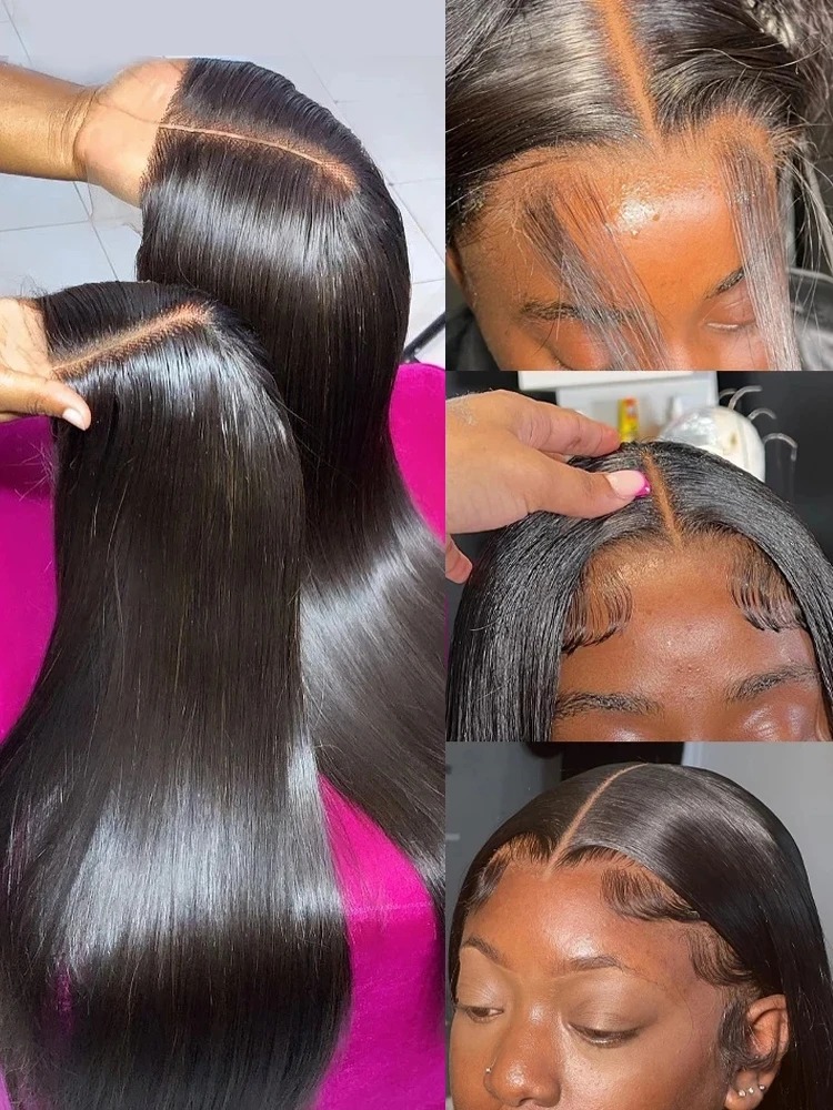 30 36 40 Inch 13x4 HD Transparent Bone Straight Lace Front Wigs 220 Density Brazilian Human Hair Wigs For Women Synthetic