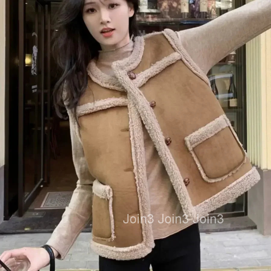 Lady Giletes Lightweight Padded Lamb Plush Solid Color Classic Demi-season Womens Vests Elegant Insulated Cheap Autumn Cold