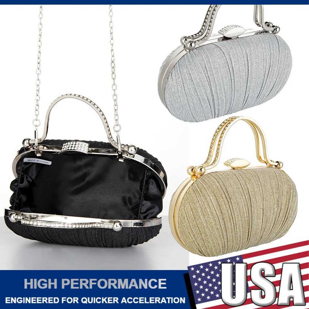 Womens Evening Clutch Bag Rhinestones Decorated Box Shaped Dinner Bags Chain Crossbody Handbag For Party Prom Banquet Wedding Z250618