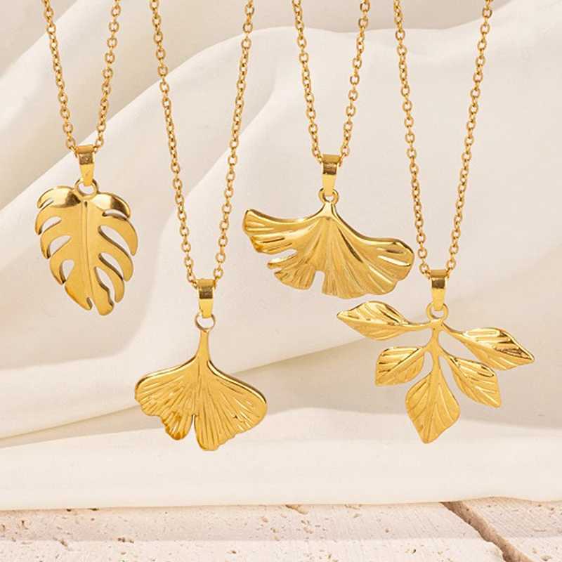 Plant Tree Leaves Pendant Necklace Ginkgo Leaf Charm Stainless Steel Necklaces For Women Men Jewelry Fashion Gold/Silver Color W250618