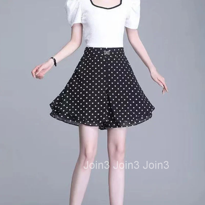 Baggy Skirt Pants High Waist Shorts for Women Woman Short Chiffon Black Loose Culotte Outdoor Youthful 2000s Clothes Y2k Casual