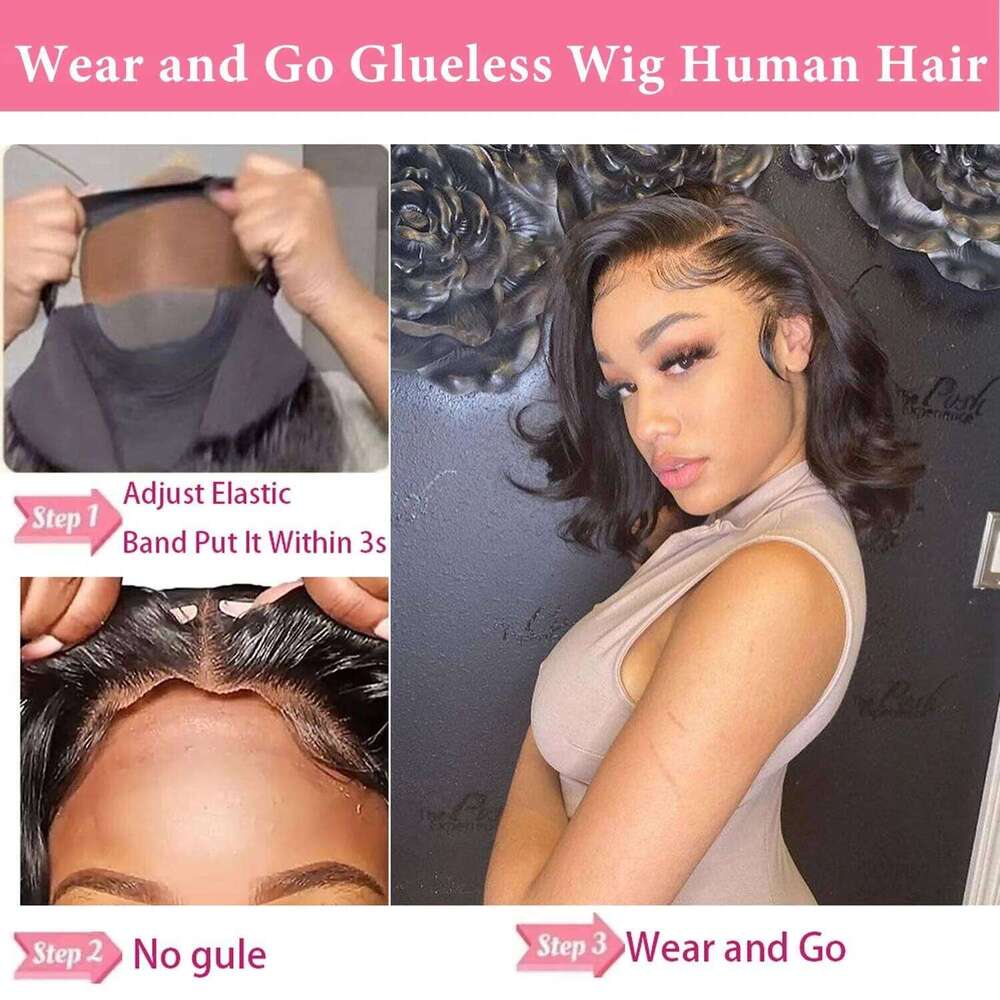 Wear and Go Glueless Short Bob Body Wave 5x5 Closure Human Hair Wigs for Black Women Plucked Pre Cut Lace Front Wig