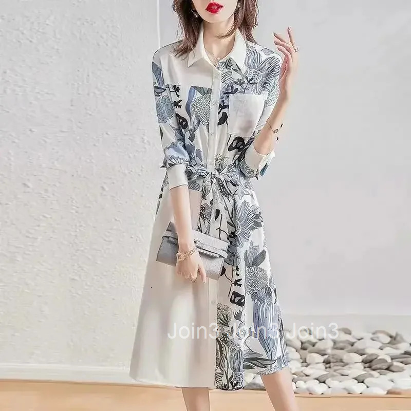 A Line Female Dress Printing Splicing Womens Long Sleeve Dresses Cheap Casual Clothes Trendy On Sale Clearance Curvy One Pieces