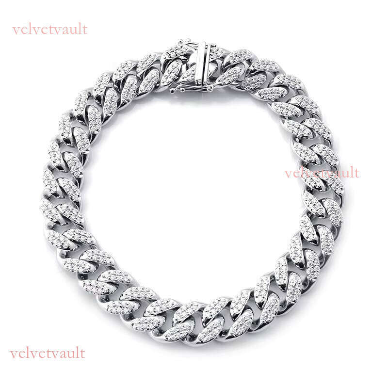 White Gold Moissanite Miami 190mm Ice Out Link Cuban Chain Bracelet