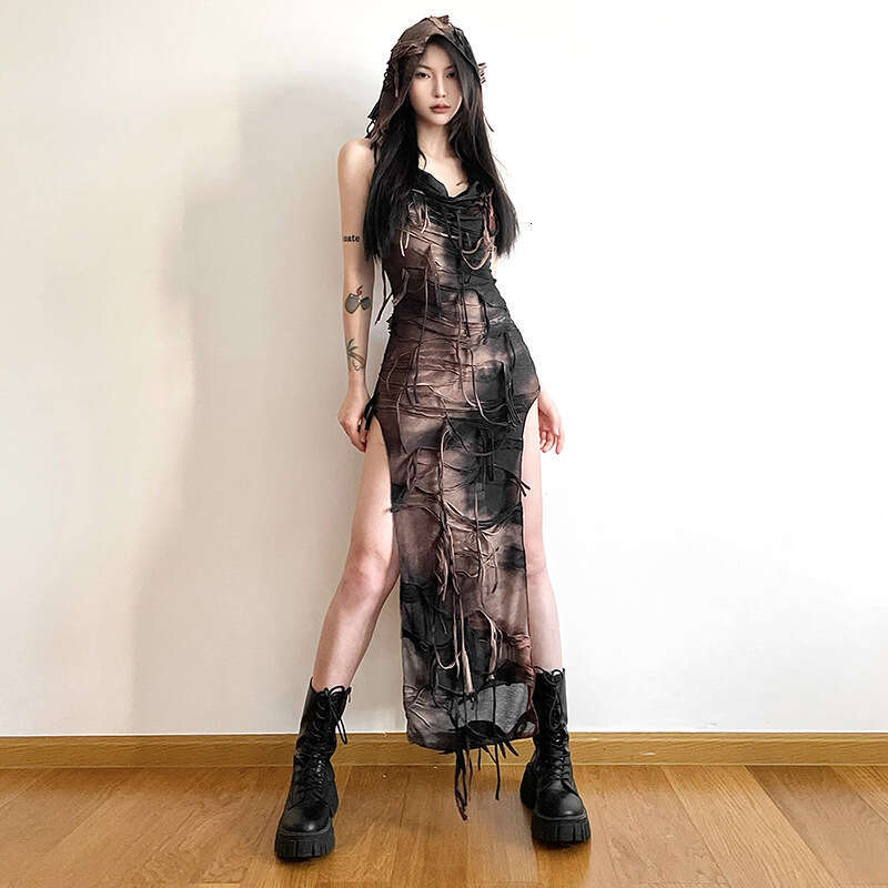 Summer New Women's Solid Color Slim Fit Street Fashion U-Neck Sleeveless Split Dress B5