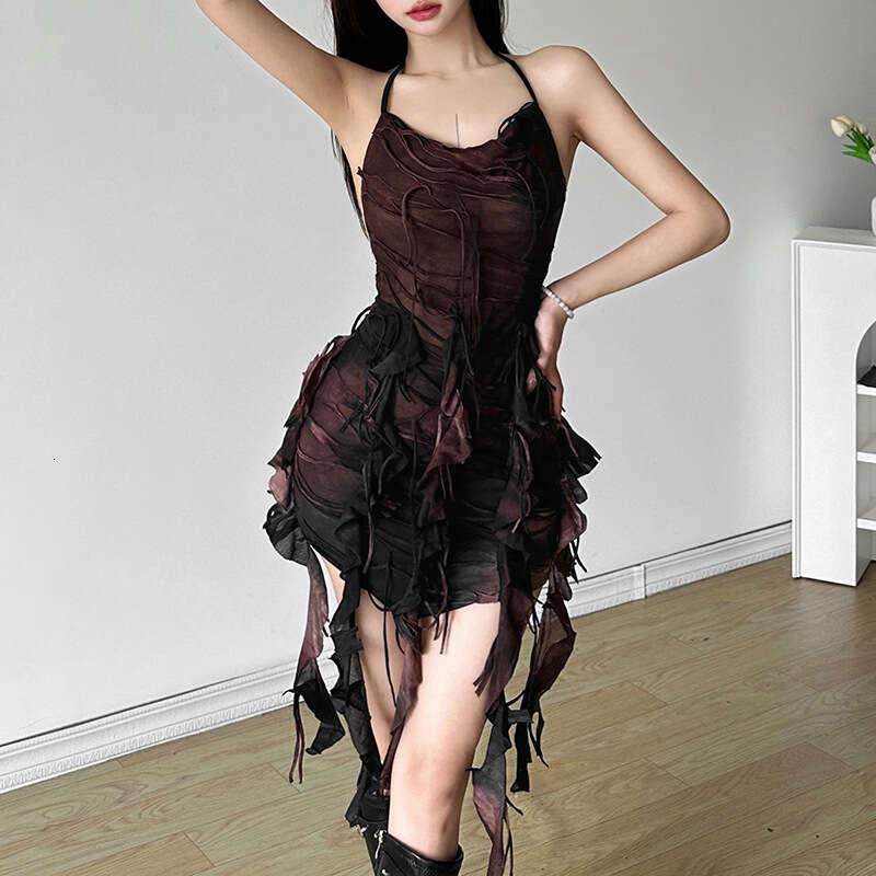 Summer New Women's Solid Color Slim Fit High Waist Fashion Spaghetti Strap Sexy Backless Dress B5