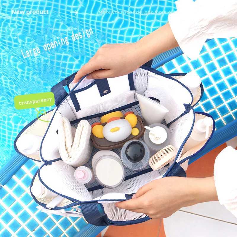 Handheld Mesh Beach Bag Breathable Large Capacity Storage Bag Swimming Toiletry Handbag INS Quick Dry Travel Shoder Bag B250618
