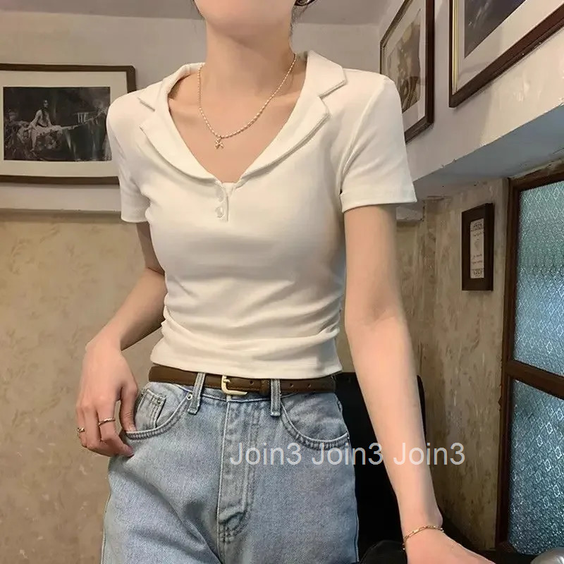 Slim Womens Polo Shirts Short Sleeve Female Tee T-shirt Fashion 2025 Pulovers Korean Style Clothing in Trend Polyester T-shirts