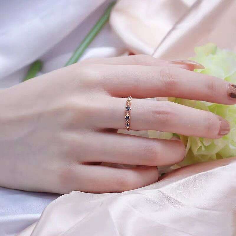 Colorful Zircon for Women, Five Beans Gold-Plated Light Luxury Versatile Adjustable Ring