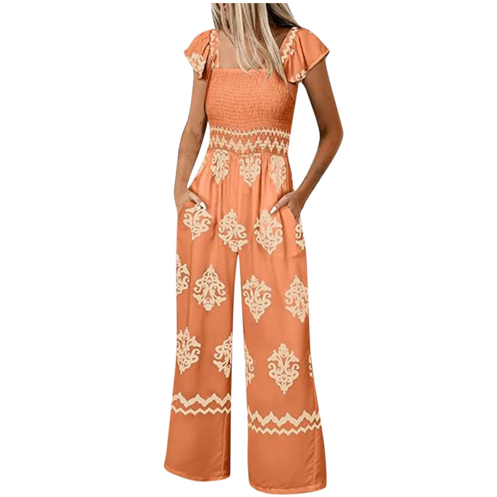 Womens Jumpsuit Bohemian Print Casual High Waist Wide Leg With Pocket for Women Jump Suit Overall 250617