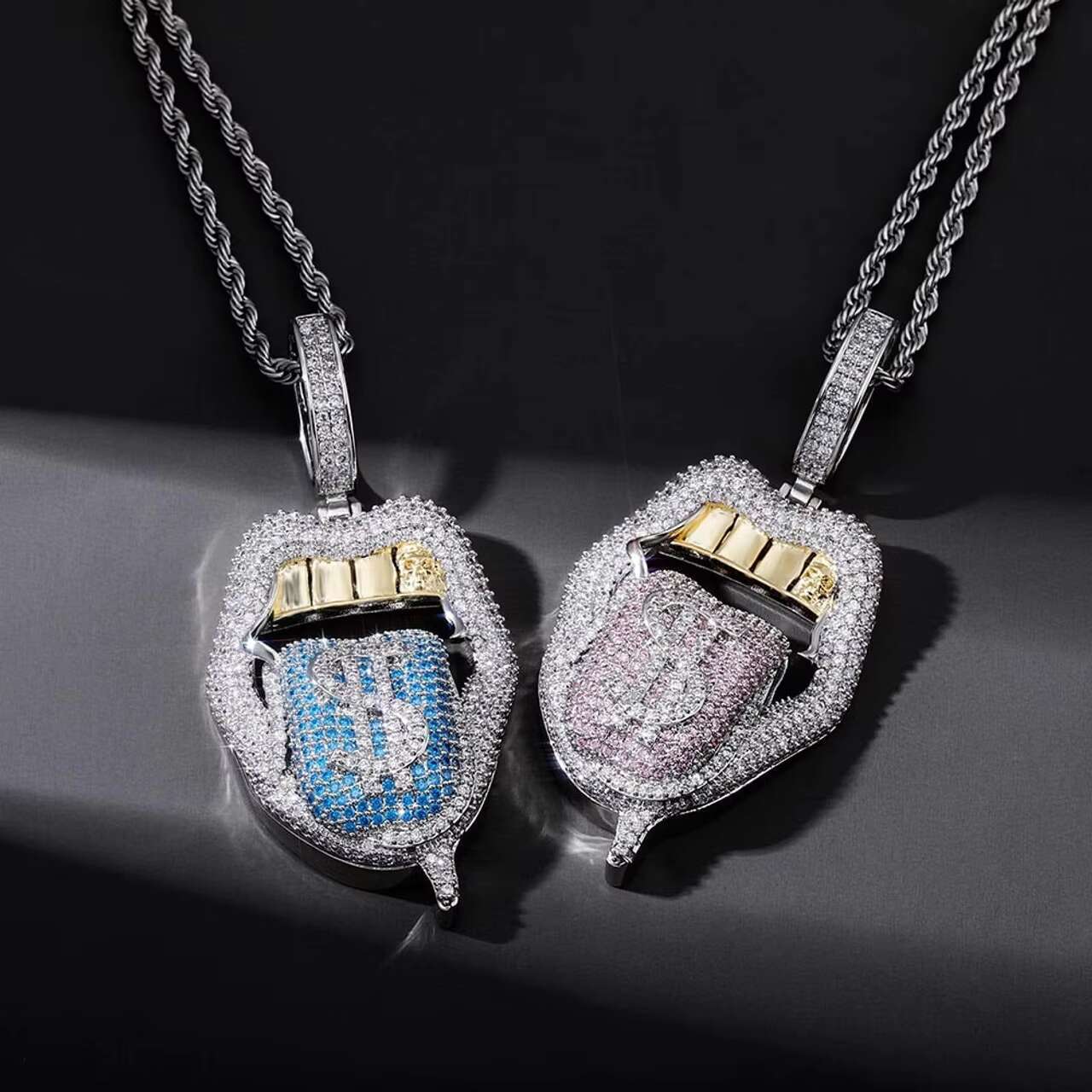 New Arrival Hot Girl Magic Money Tongue Dollar Sign 14kt Solid Gold Pendant Necklace Unique Design for Hip Hop Rapper Jewelry