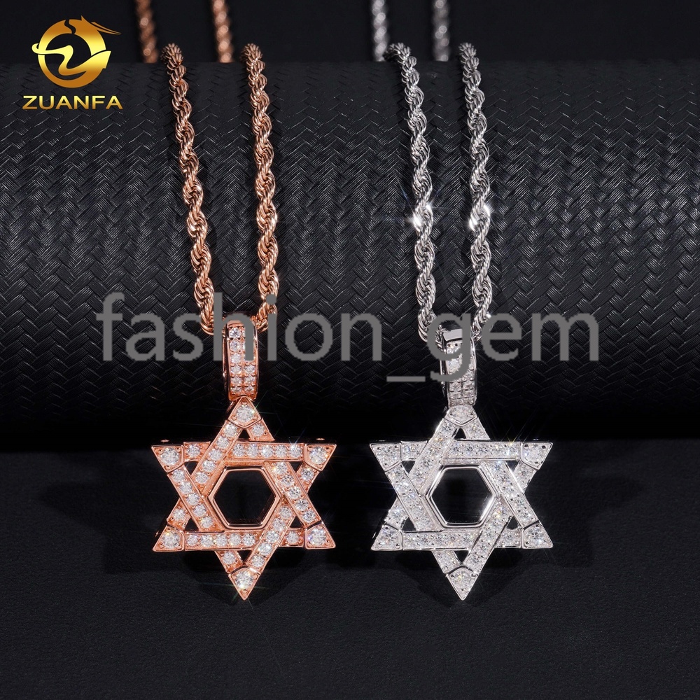Fast Shipping Iced Out Moissanite Hip Hop Jewelry David Star Pendant Sterling Silver 925 Moissanite Charm Pendant Best Gift
