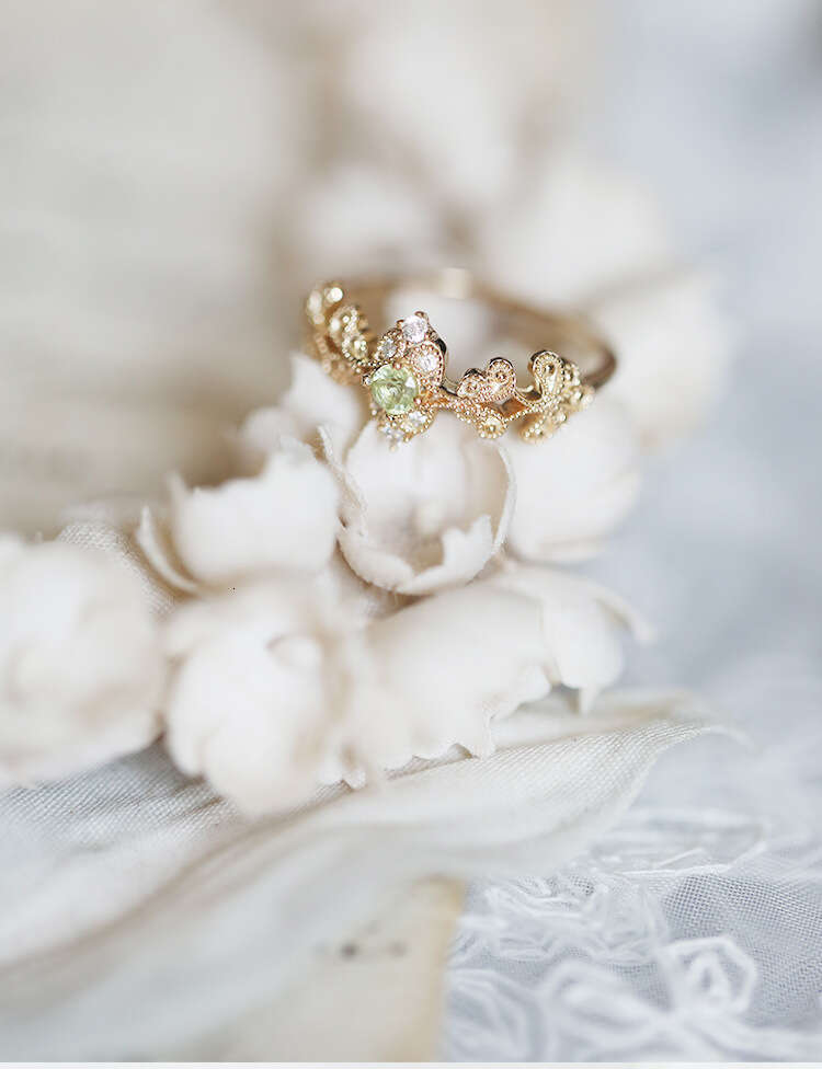 Luxurious and Beautiful Pine Forest Branch Natural Peridot Same Style Versatile Open Ring