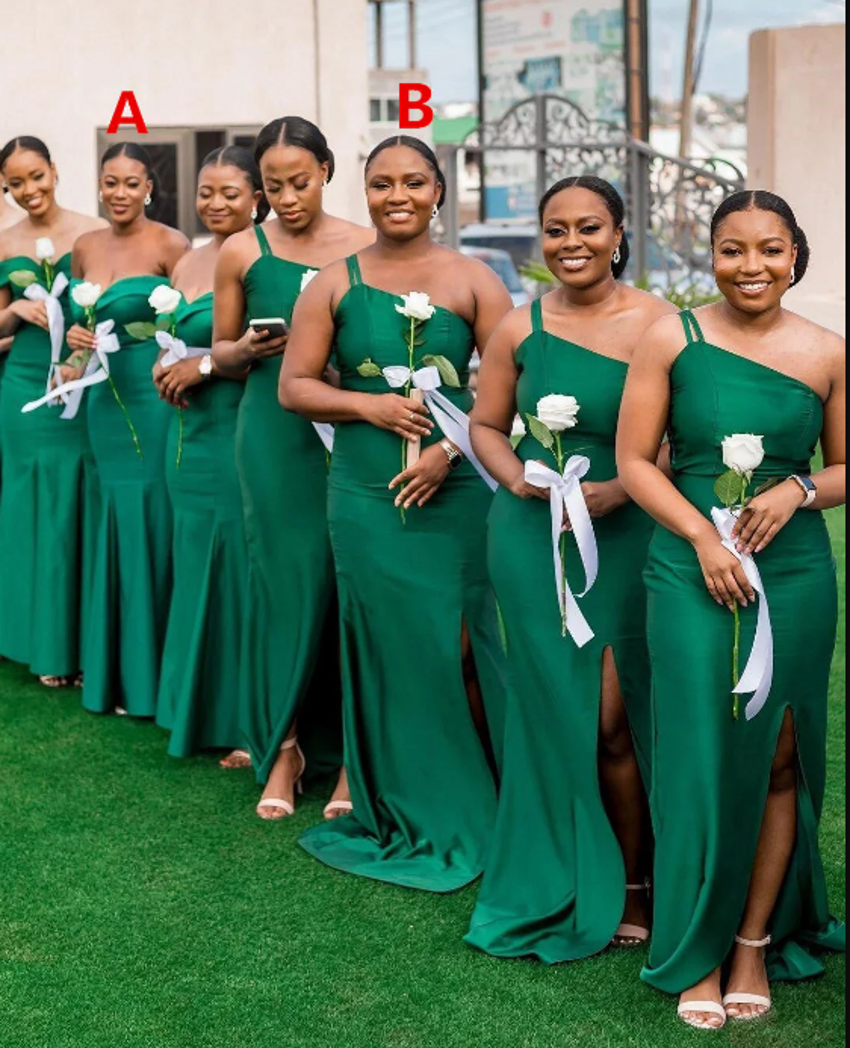 Dark Green Mermaid Bridesmaid Dresses Sexy One Shoulder Backless Long African Girls Long Satin wedding guest dress Plus Size Maid of Honor Gowns