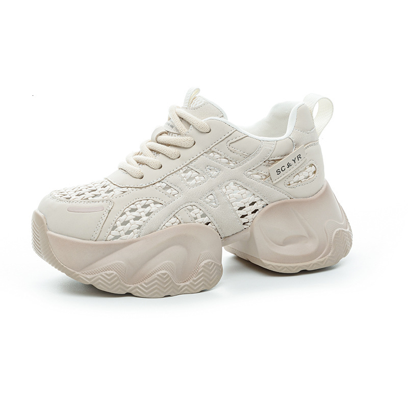 Dad Sneakers Woven Mesh 2025 Summer New Thick Sole Hidden Heel Explosion Version Casual Fashion Versatile Women's Shoes ddmythur
