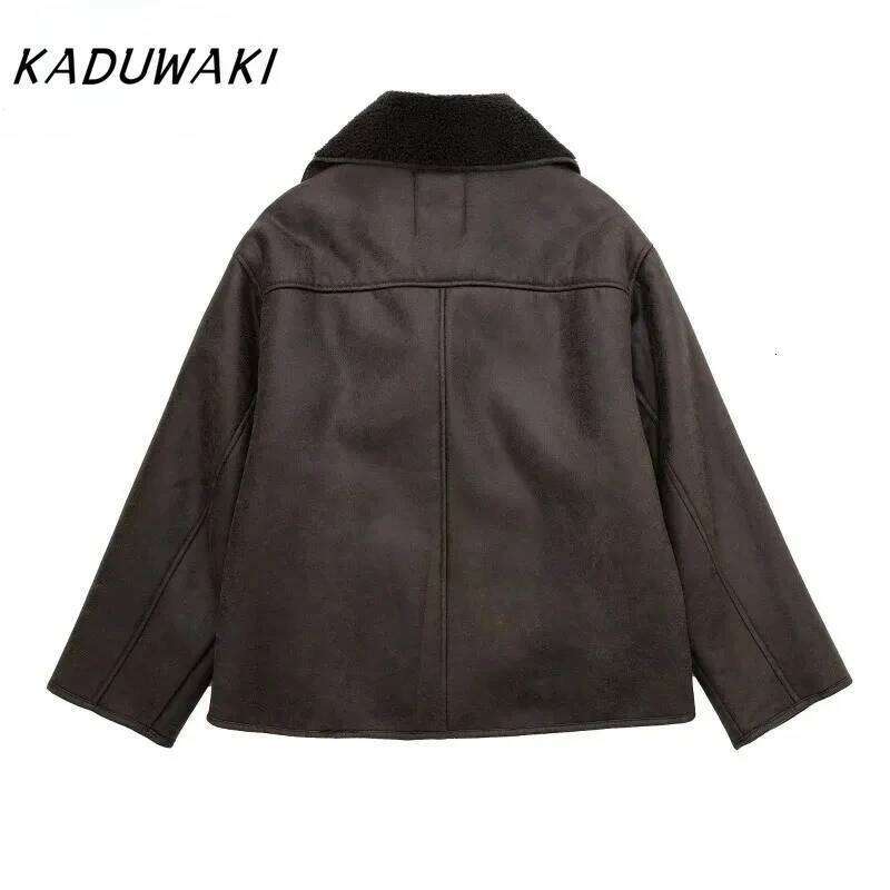 KADUWAKI American Retro Lapel Long-sleeved Jacket ZR Home Winter Street Style Loose Double-sided Padded Thickened Coat