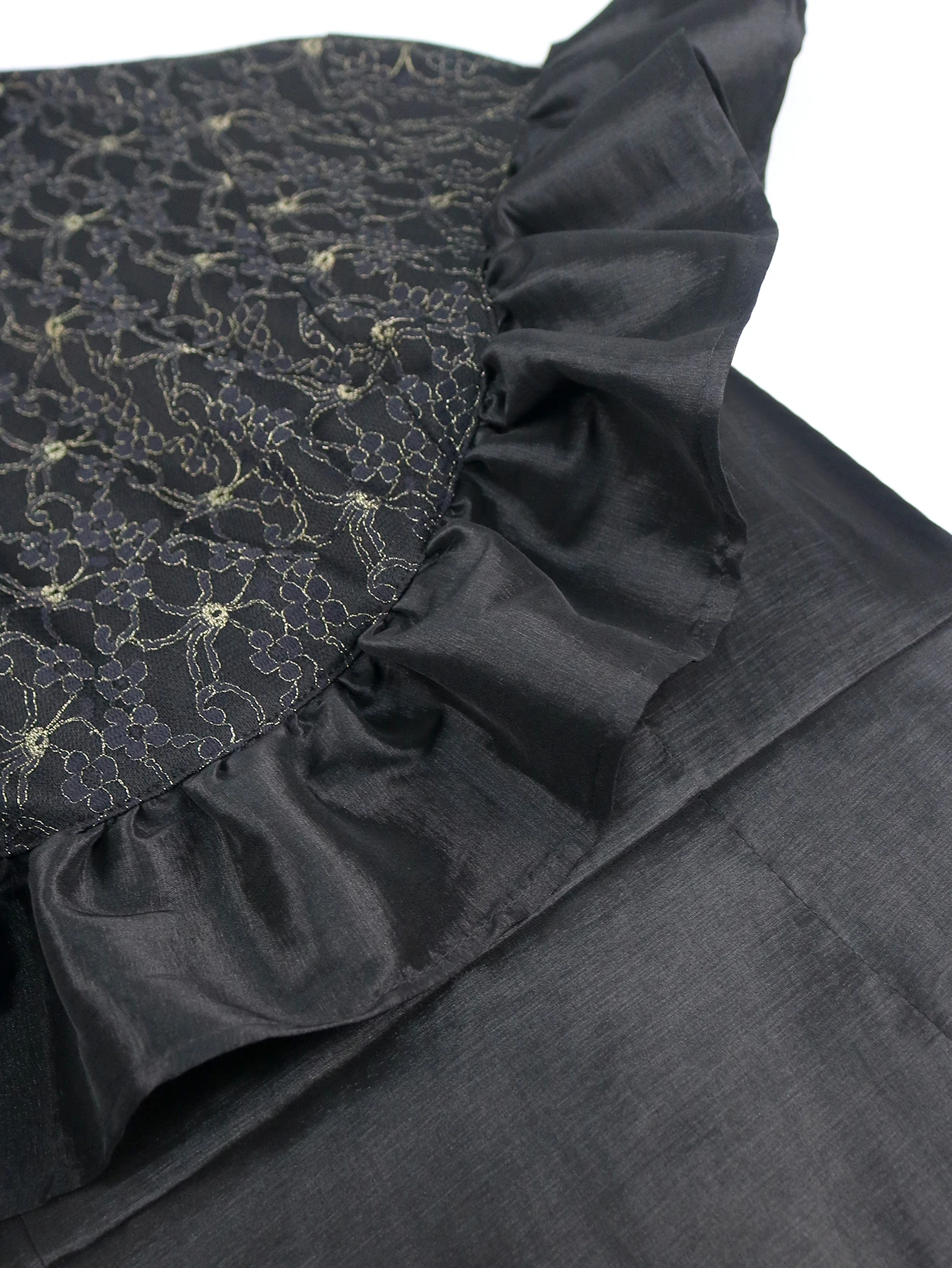 Black Vintage Dress Women's Lace Ruffles Batwing Sleeve Bodycon Evening Party Church Wedding Guest