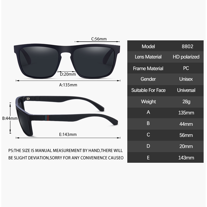 CB Square Polarized Sunglasses Men Women Retro Driving Fishing Sun Glasses UV400 Eyewear Vintage