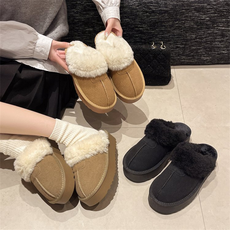 new free shipping designer slippers for woman Indoor outdoor sliders keep warm Thick woolen vintage casual Plush sandals black brown