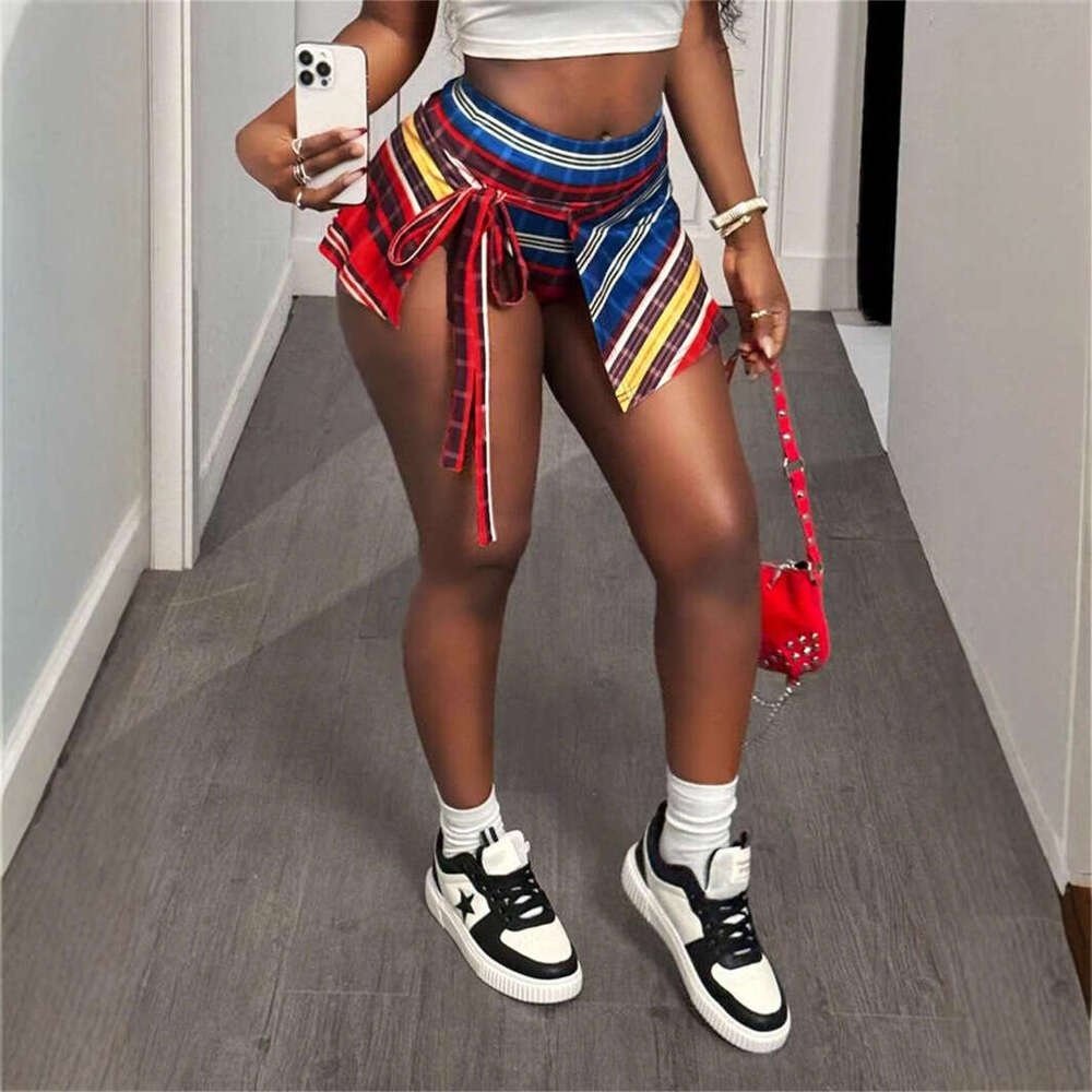 Summer New Women's Fashion Personality Trendy Patchwork Print Drawstring Waist Skirt B5