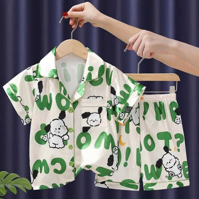 Sanrio PJ Girl Ice Silk Short Sleeve Cardigan Sweet Cute Cartoon Sleepwear Pajamas Robe Childrens Clothing Mother Kids XJ250618XJ250618