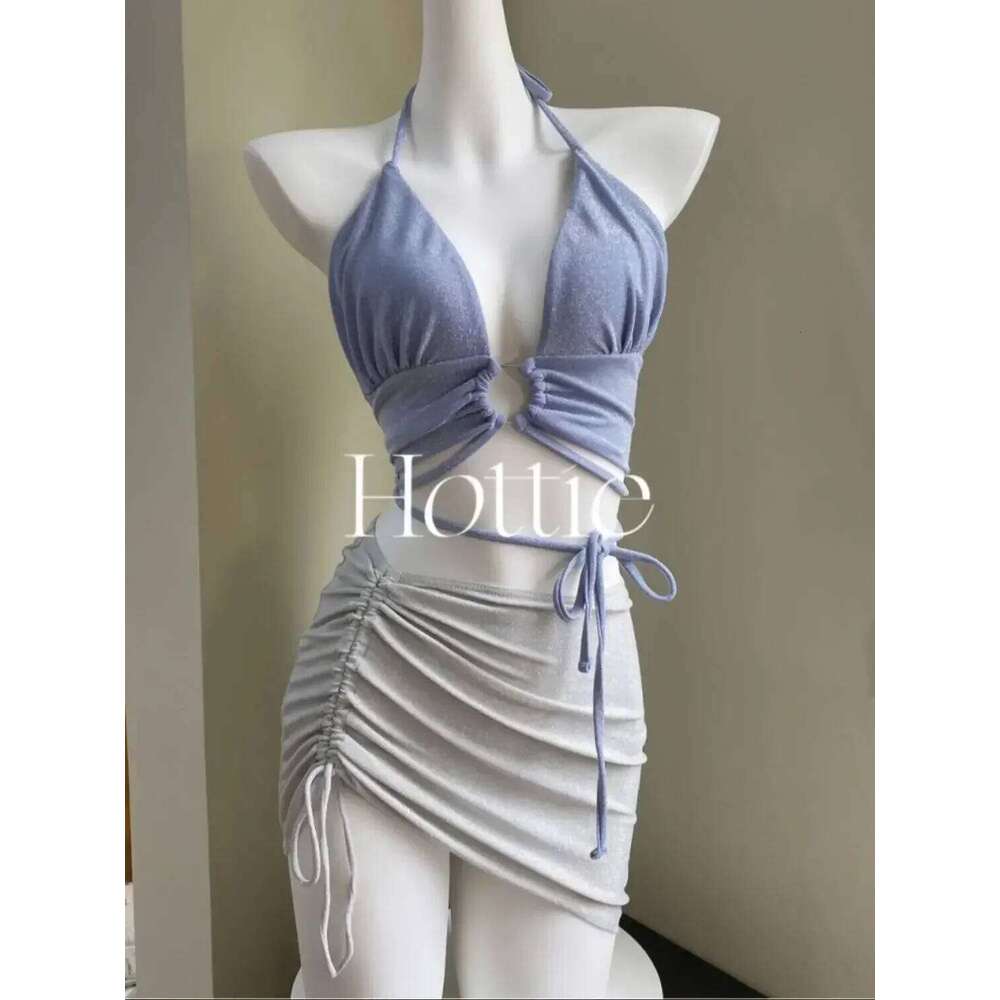 Pure Desire High-Grade Two-Piece Thin and Glittering Lace-up Hip Bikini Three-Piece Skirt Push up Sexy Swimsuit