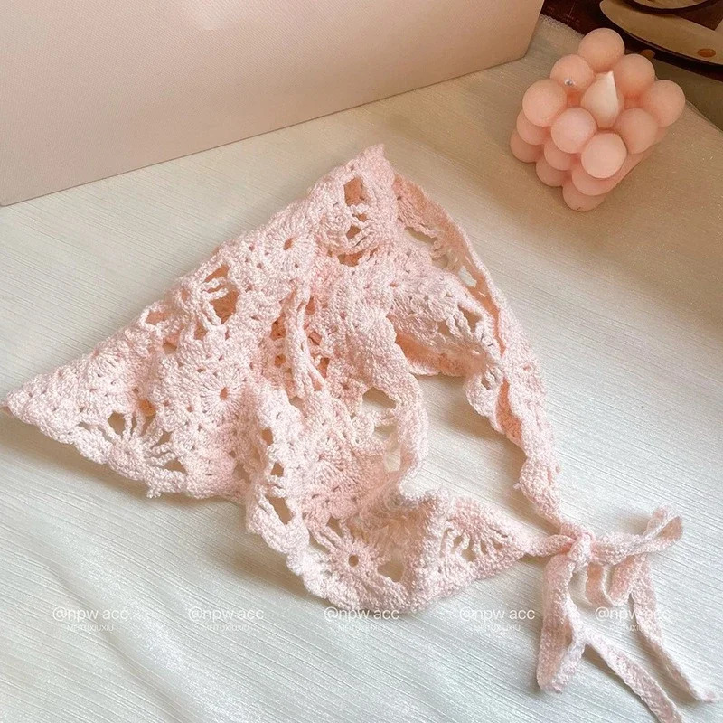 Hat French Pastoral Style Triangle Headband Handmade Fashion Knitted Headscarf Crochet Headband Towel Retro Flower Headscarf 250617