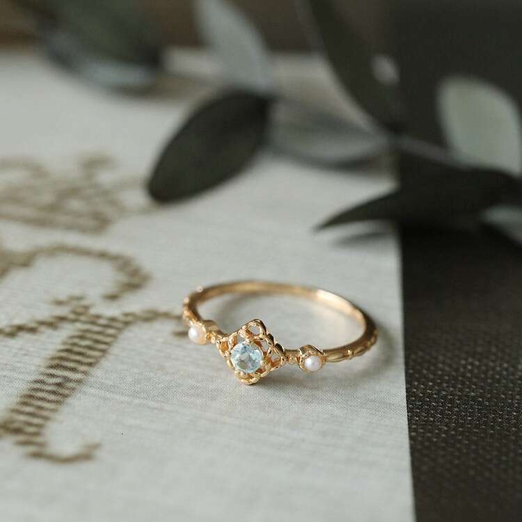 "Summer Solstice Blue" Premium Fresh High Natural Pearl Sky Blue Imitation Topaz Light Luxury Ring