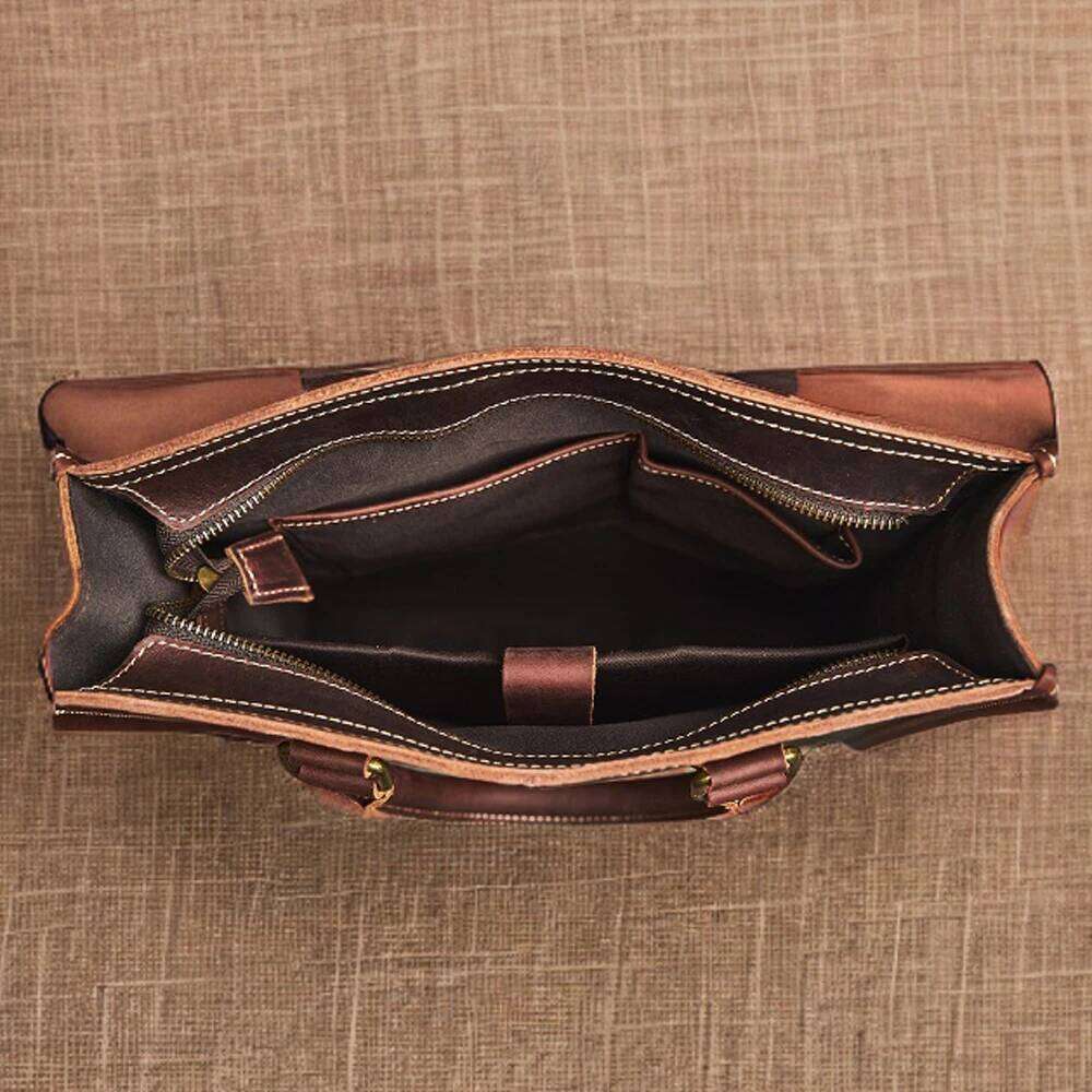 Genuine Handbag Vintage Large-Capacity Man Cowhide Briefcase Leather Business Trip Computer Bag