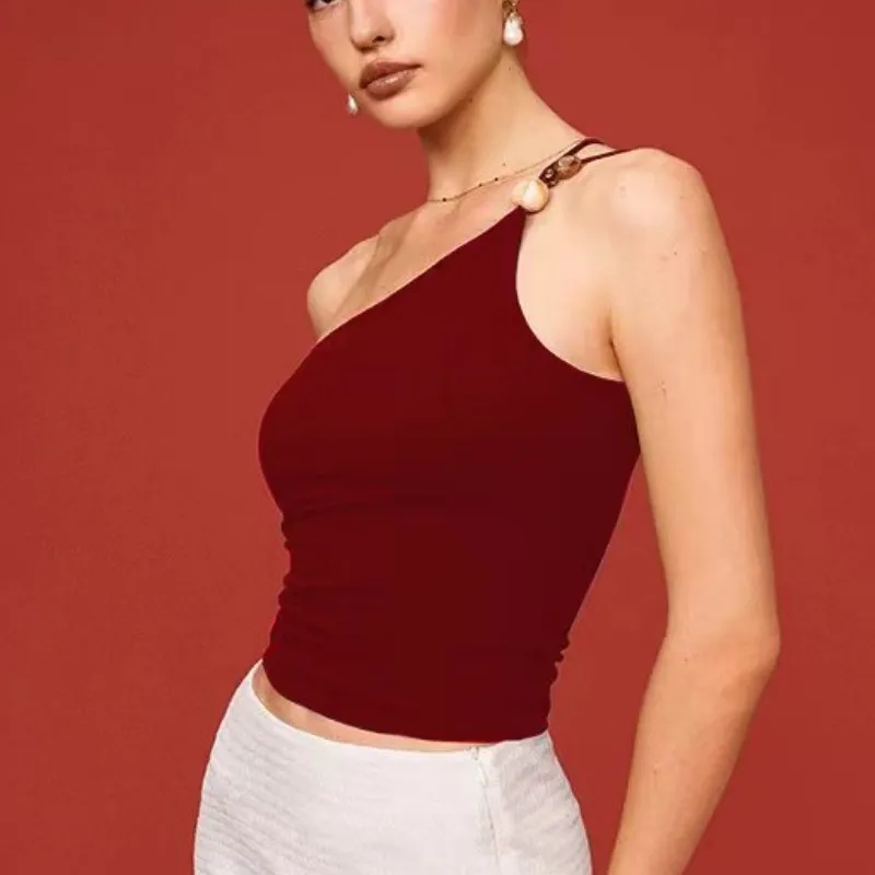 Yoga Tops Women Fitness Vest Single Shoulder Strap Peculiar Stone Decoration Gathered Shock-absorbing Slimming Dance Sports Bra