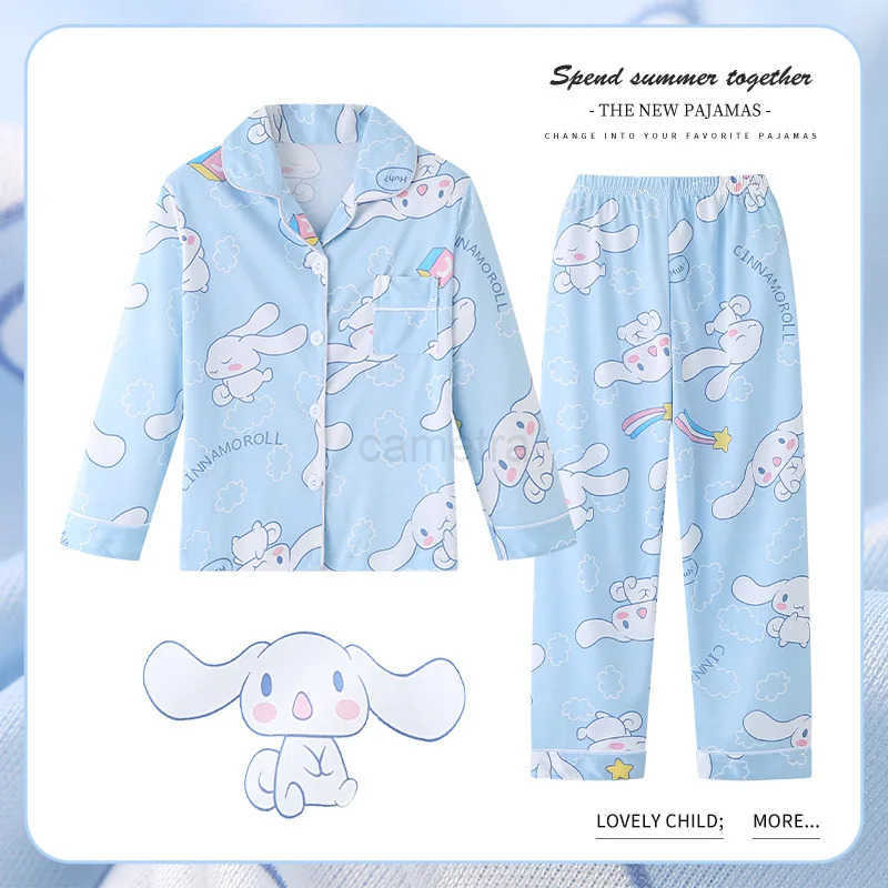 Sanrio Children Sleepwear Spring Autumn Kids Boy Girl Cartoon Cinnamoroll Full Print Long Sleeve Cardigan Set Teen Thin Lapel PajamasXJ250618XJ250618