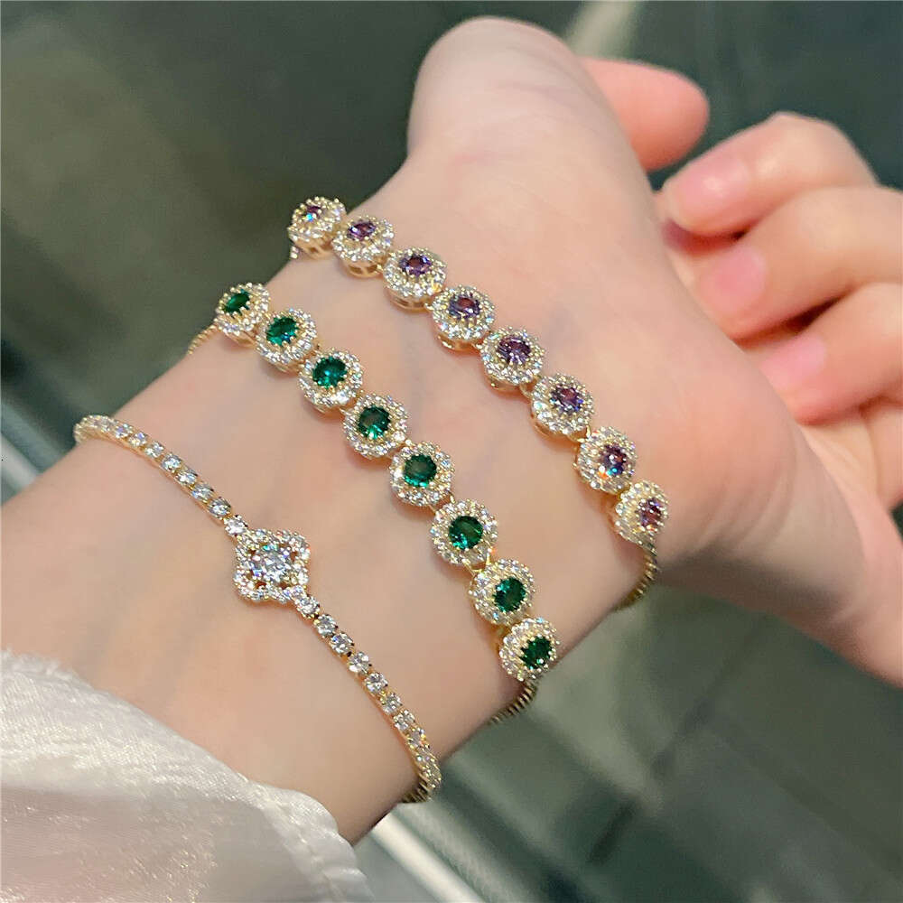 One Second Heartbeat Eight Dia Micro Paved Full Zircon Bracelet 2023 Niche Pull Cord Green Purple Hand Jewelry Internet Celebrity Style