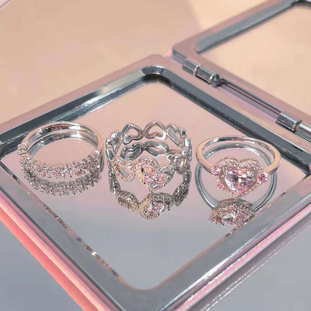 New Irregular Heartbeat Love Birthday Party Women's Internet Celebrity Style Pink Diamond Heart-shaped Open Ring