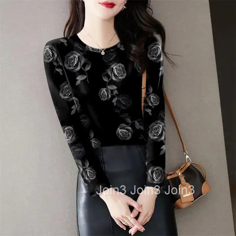 Autumn Winter Womens Long Sleeve T-shirt 2025 High Quality Y2k Vintage Top Female Elegant Kpop Yk2 Korean Cheap Clothing Sales