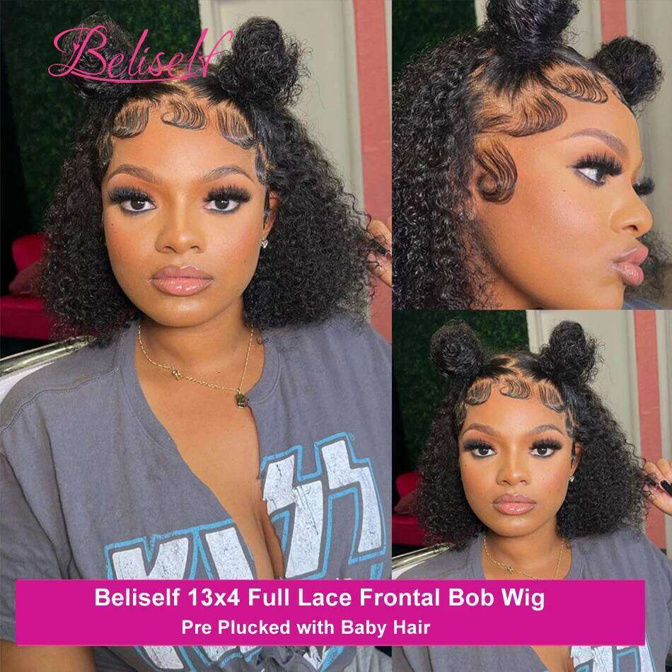 Short Bob 13x4 Frontal 250% Density 5x5 HD Lace Closure Wig Brazilian Curly Human Hair Wigs for Women