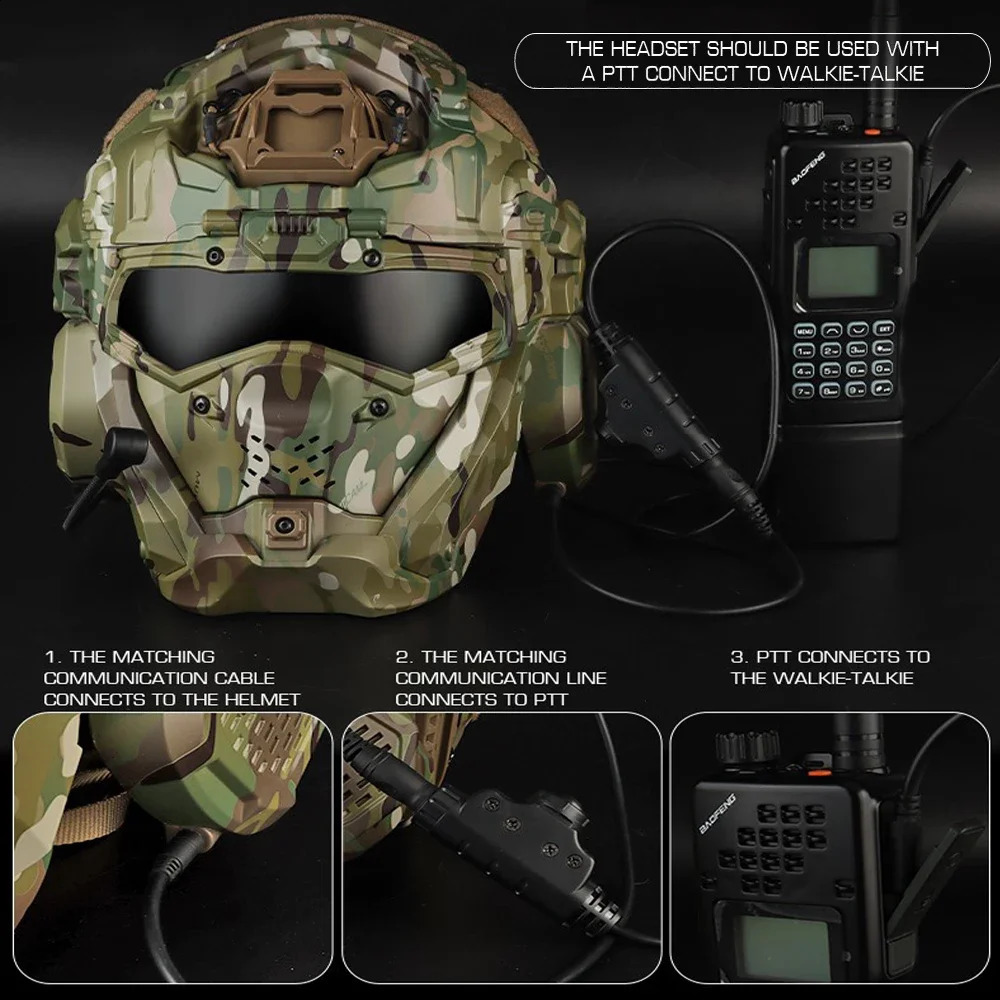 Airsoft Fast Helmet Tactical Militar WRonin Assault II Builtin HeadsetAntifog FanFlip MaskReplacement Lens 250611