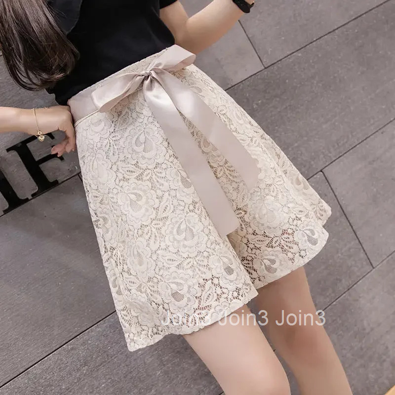 High Waist Lace White Shorts for Women Cute Woman Short Pants Kawaii Wide Fashion Clothing 2025 Youthful Harajuku Casual XL Y2k