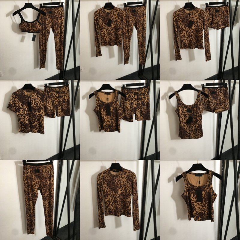 Leopard Pattern Women Sporty Leggings Outfit Seamless Elastic Waist Slim Pant Set GYM Yoga Fit Tracksuits Designer Sportwear