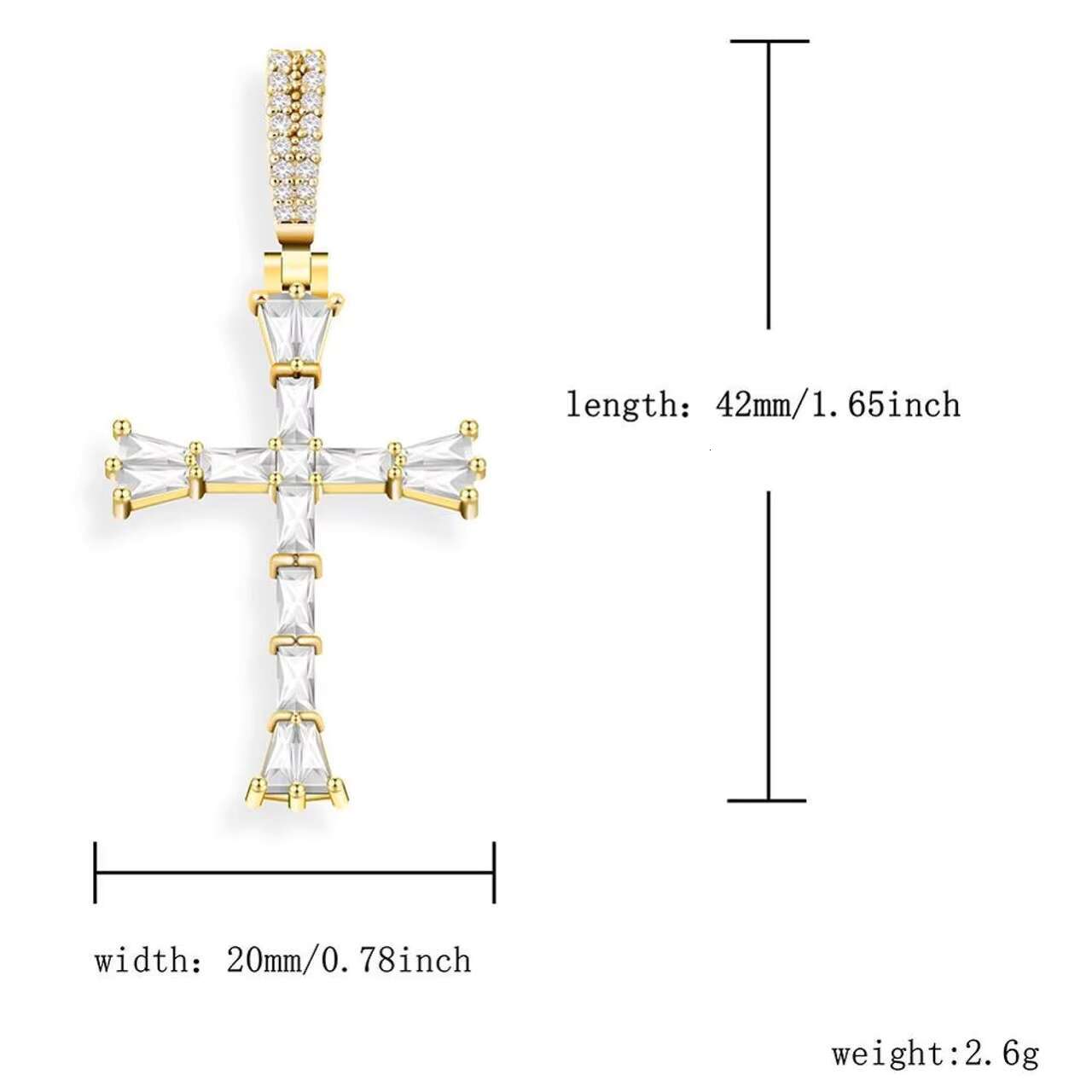 Mens 14K Silver Luxury Style Hip Hop VVS Moissanite Baguette Cross Pendant Fully Iced Blinged Christian Spiritual Jewelry