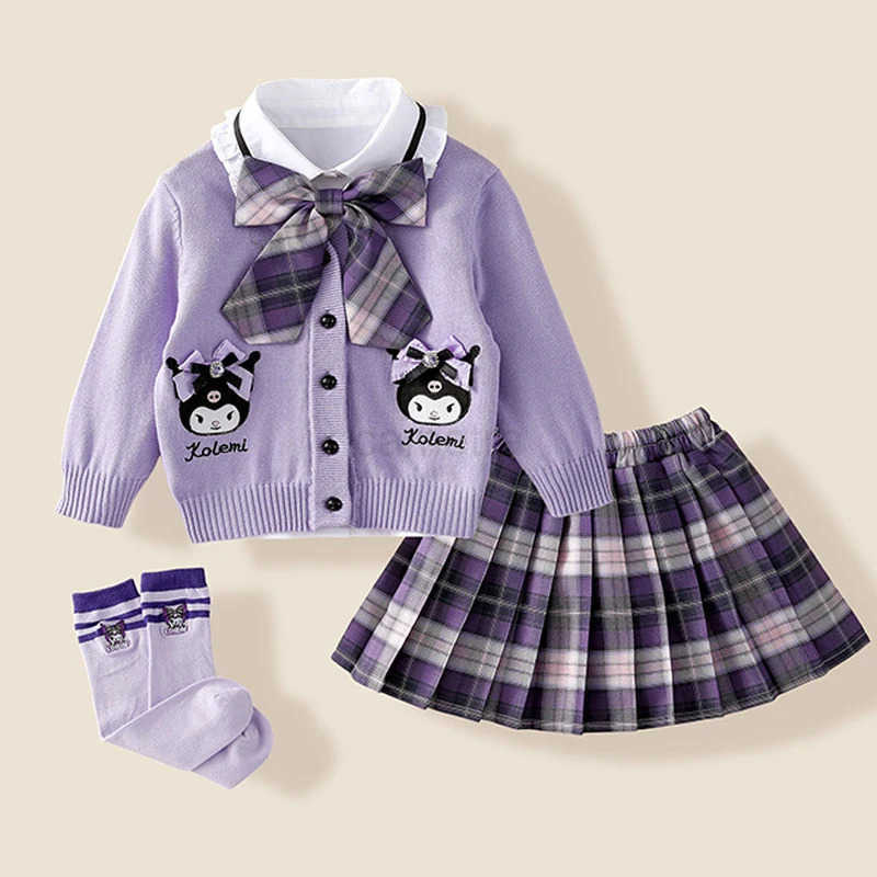 Sanrio Sanrio My Melody Kuromi ChildrenS Cosplay JK Skirt New Anime College Style Knitted Cardigan Pleated Skirt Kids Spring Autumn Set XJ250618
