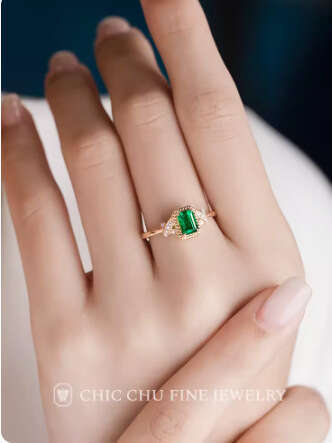 Natural Emerald Inlaid Gemstone Women's Jewelry Colorful Same Style Light Luxury Versatile Ring
