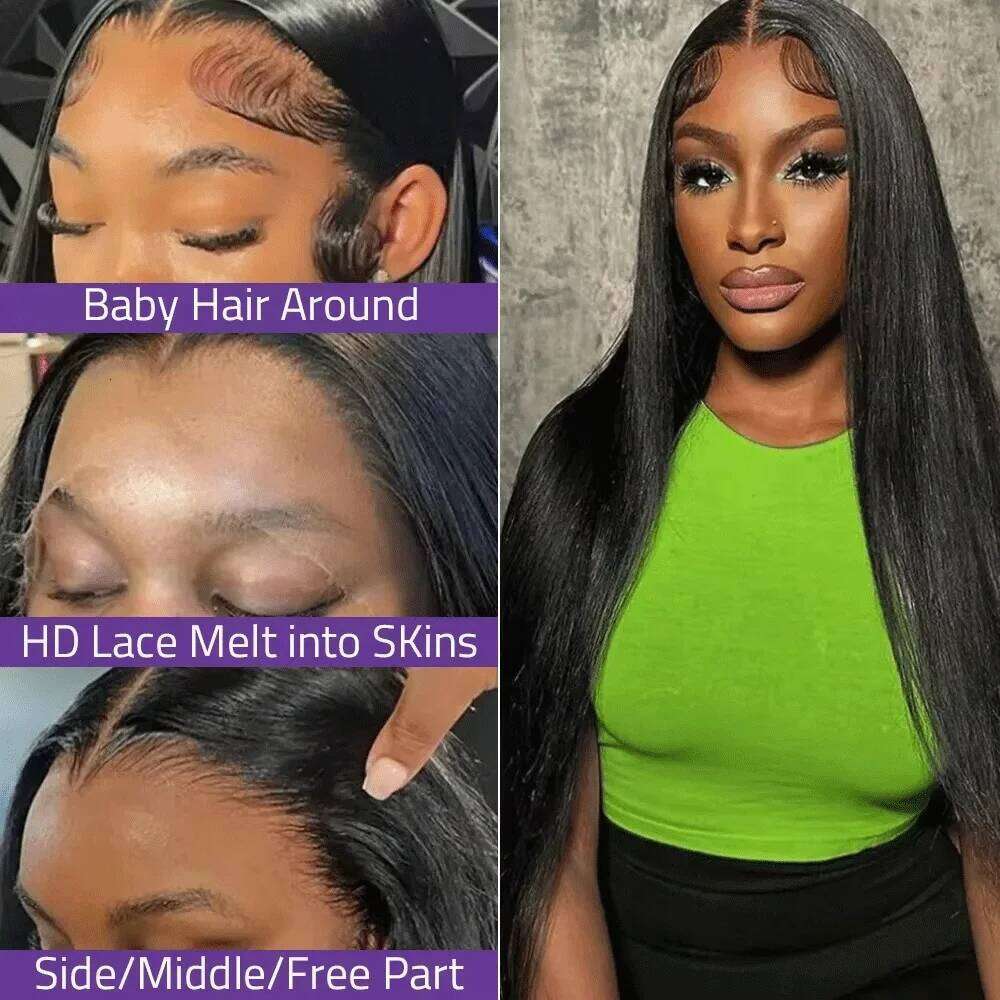 Brazilian 36 Inch Bone Straight Black 13x6 HD Frontal Wigs 5x5 Glueless Lace Closure Ready To Wear Human Hair Wig 360 Full