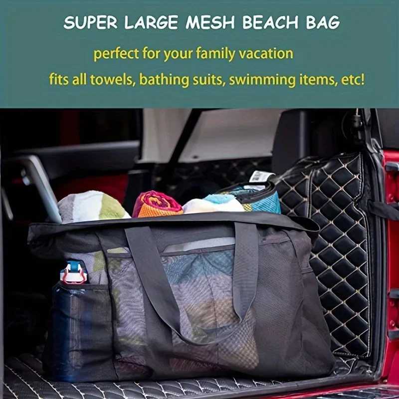 Extra Large Beach Bag - Lightweight Swimming Waterproof Foldable with Mesh Straps Zippered Pockets and Fixed Shoulder Straps B250618