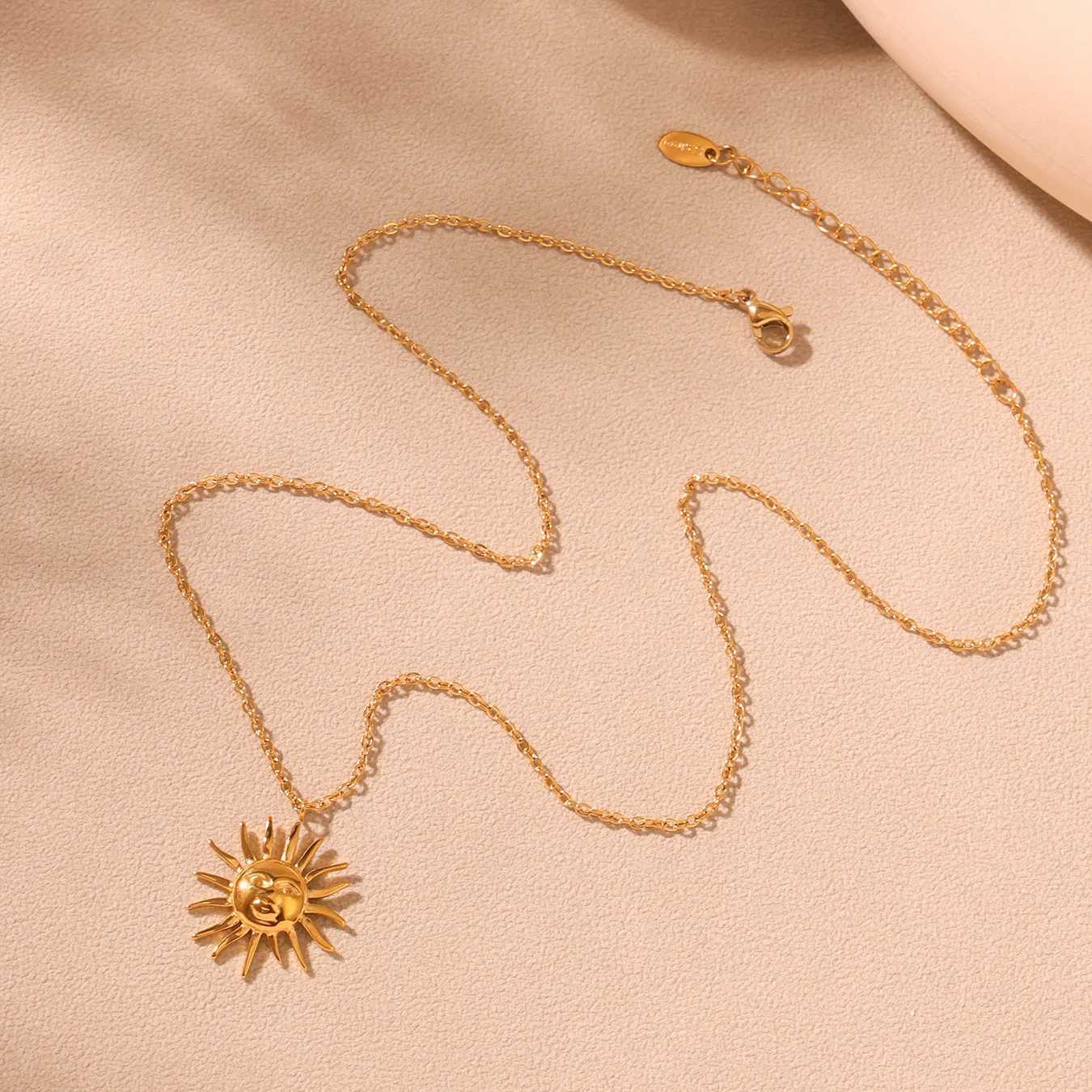 316 Stainless Steel Necklace for Women Fashion Gold Color Silver 18K Sun Pendant Necklace Female Gold-plated Chain Neck Jewelry W250618