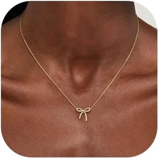 Gold Necklace for Women Bow Necklace Gold Silver Plated Necklace Cute Bow Pendant Choker Chain Necklaces for Women Jewelry Gift W250618